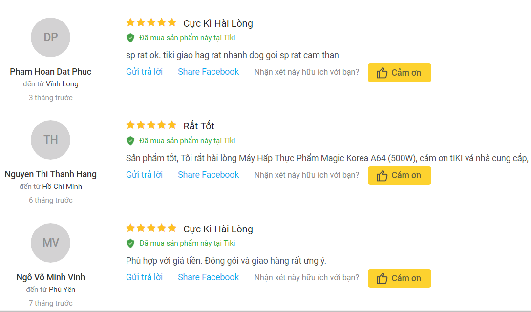 nh giá nồi hấp thực phẩm Magic A64 trên Tiki