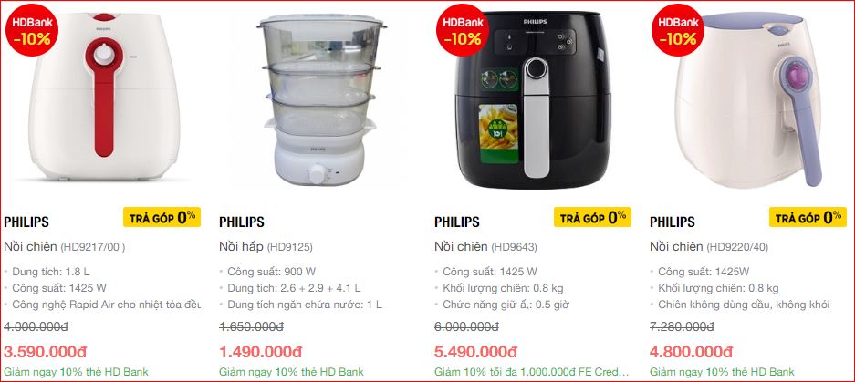 Giá nồi chiên không dầu Philips trên Nguyen kim