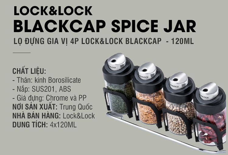 Bộ Lọ Đựng Gia Vị 4P LOCK&LOCK LLG843 BLACKCAP - 120ML